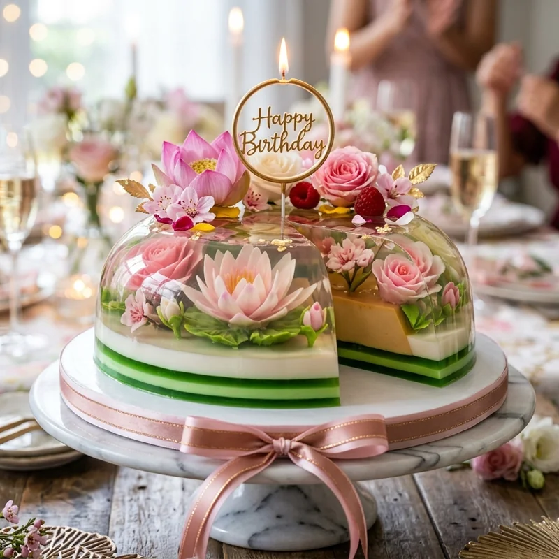 Ổ Bánh Sinh Nhật Rau Câu Flan Dừa Nghệ Thuật